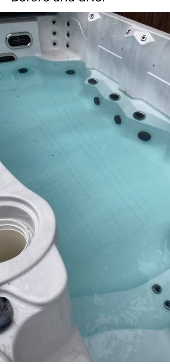 Swim spa with cloudy water before treatment